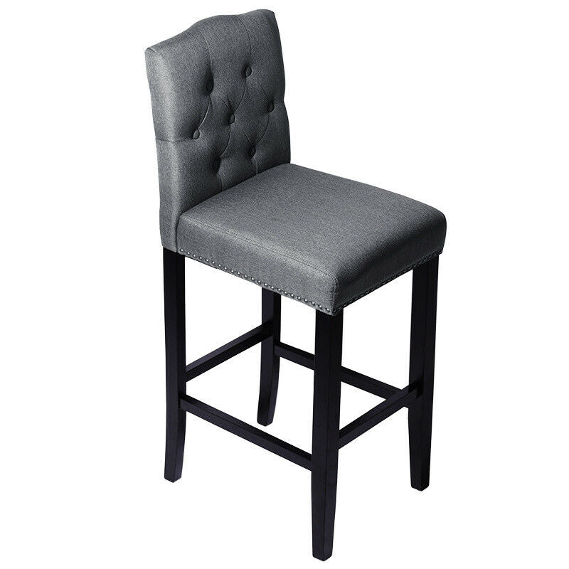 Grey Linen Fabric Breakfast Counter Chairs Bar Stools Wood Barstools Stool Chair