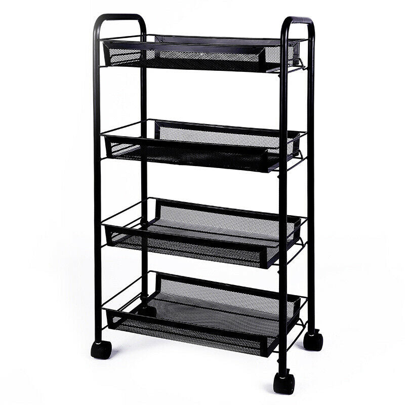 3/4 Tier Rolling Cart Kitchen Bathroom Storage Trolley Rack Metal Mesh Shelf