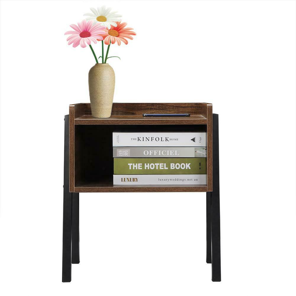 Industrial Bedside Cabinet Nightstand End =Side Table Metal Frame Open Storage