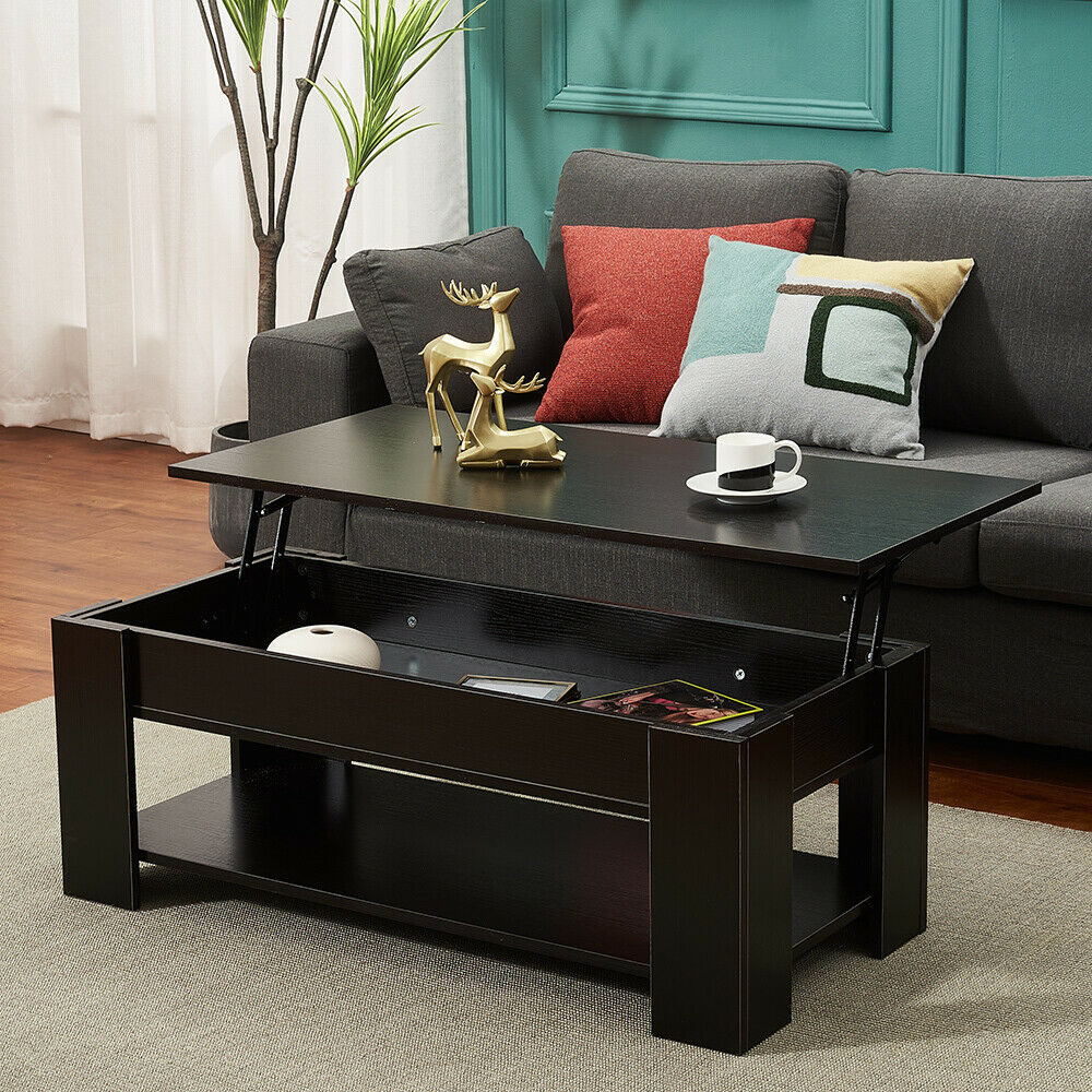 Lift Up Top Coffee Table Wooden Coffee Tea Table with Sliding Top Hidden Storage