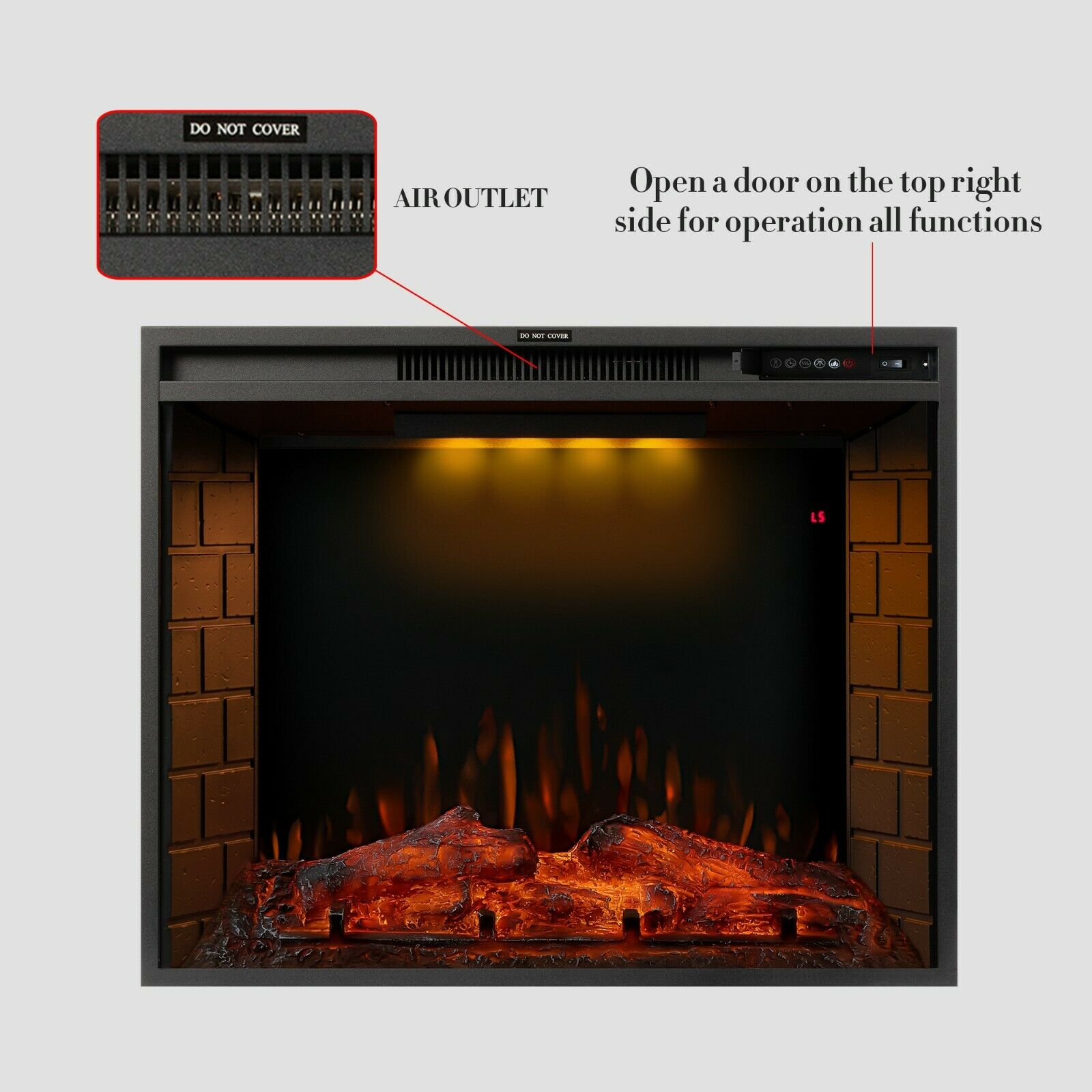 1.8KW Electric Fireplace 30'' Log Burning LED Flame Effect Standing Fan Heater