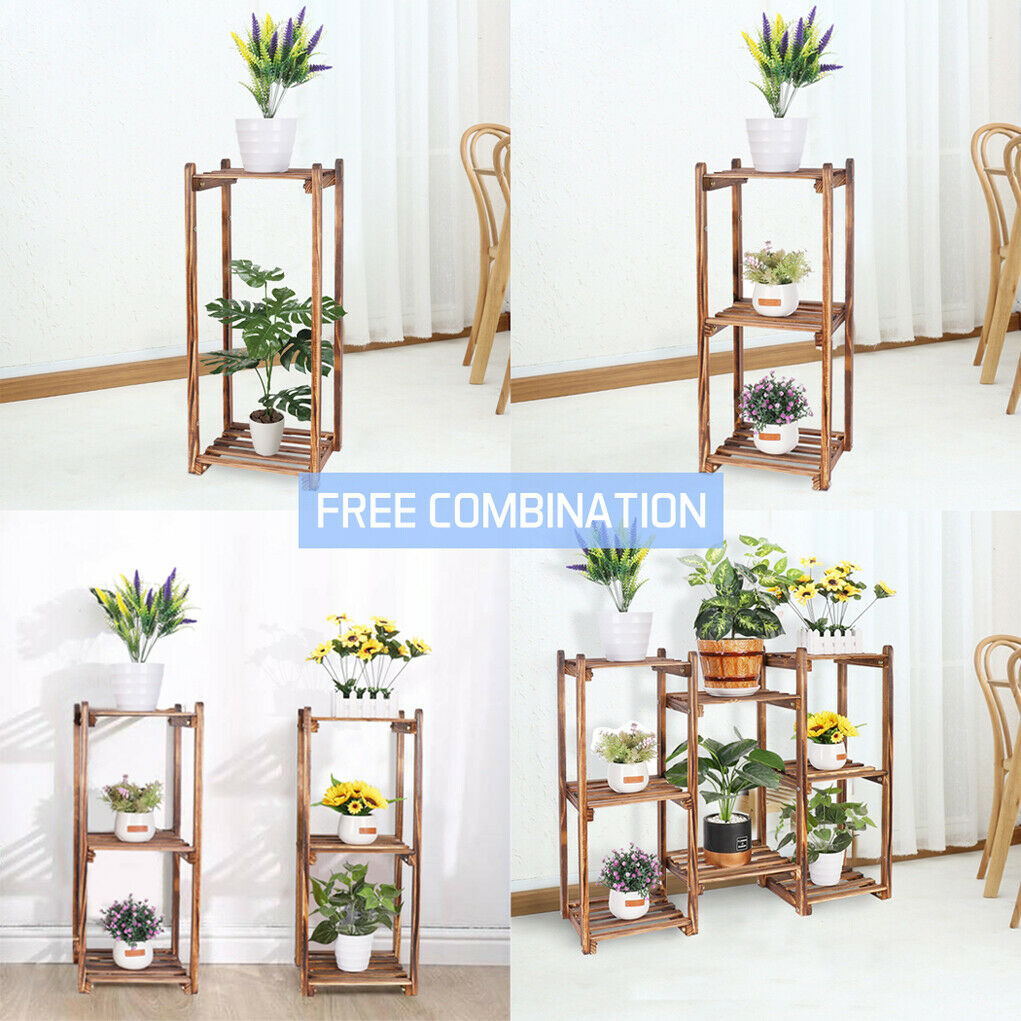 Premium Wood Plant Stand Carbonized 8 Tiered Corner Plant Rack Garden Tall Shelf