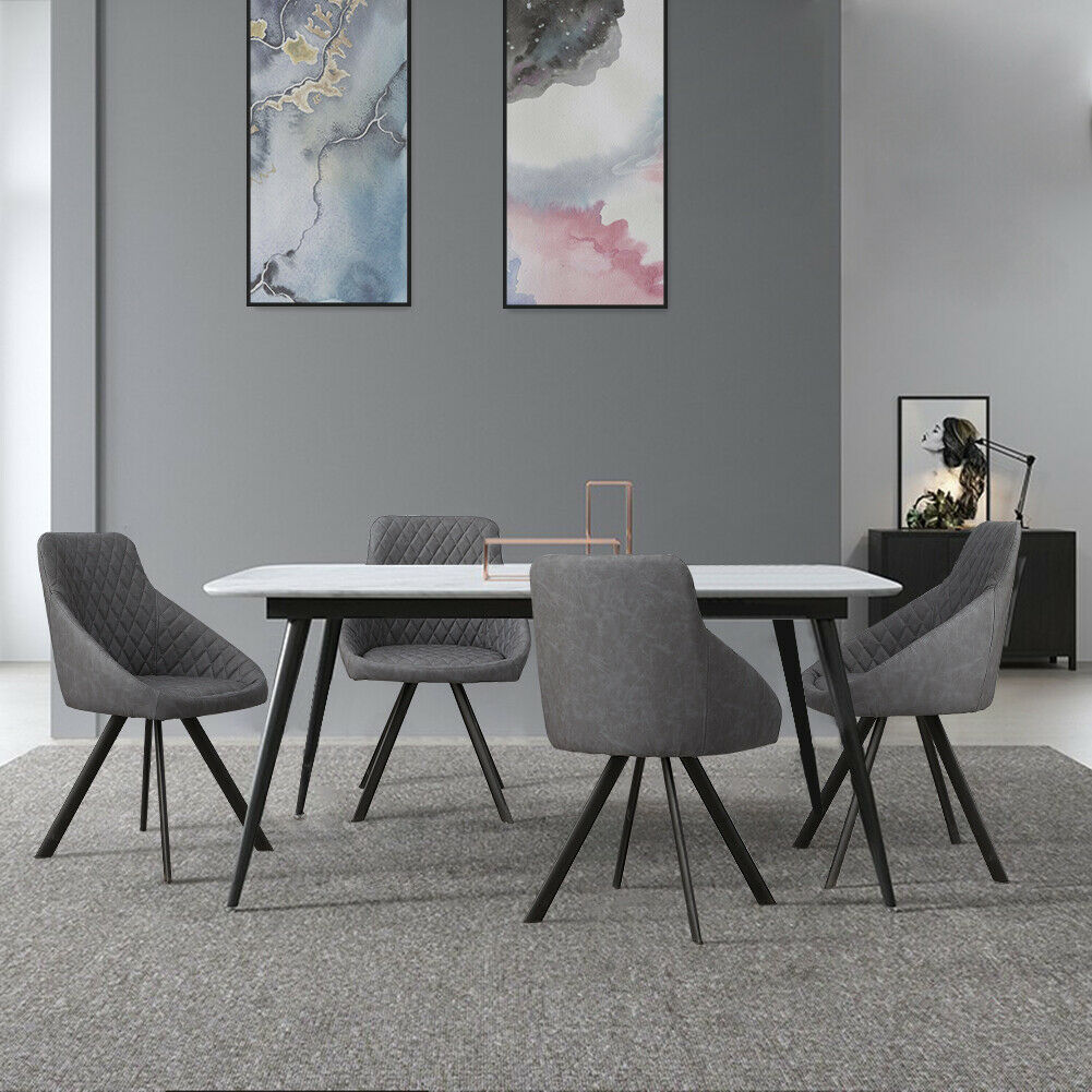 2× Retro Dining Chairs Grey PU Faux Leather Luxury Padded Seat Home Restaurant