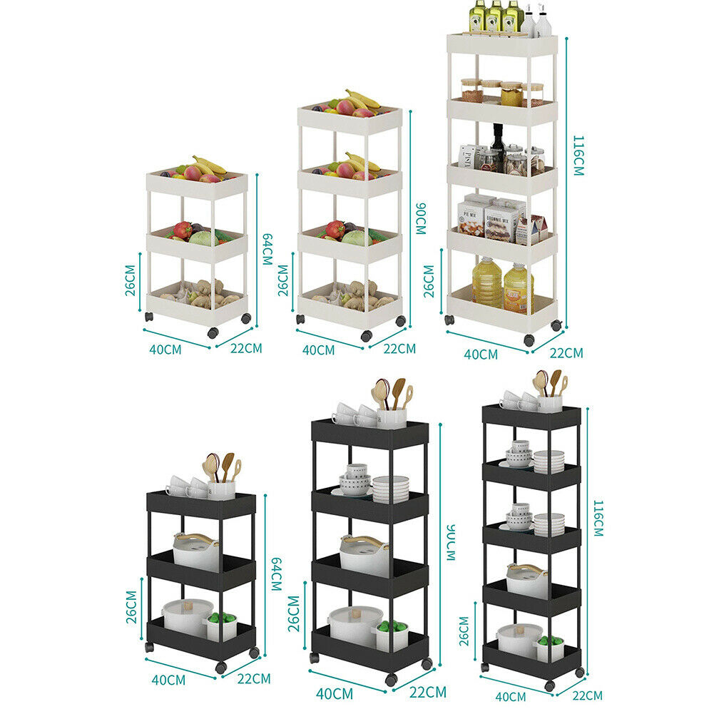 3/4/5 Tier Trolley Cart Kitchen Storage Rack Holder Shelf Organiser Fruit Basket