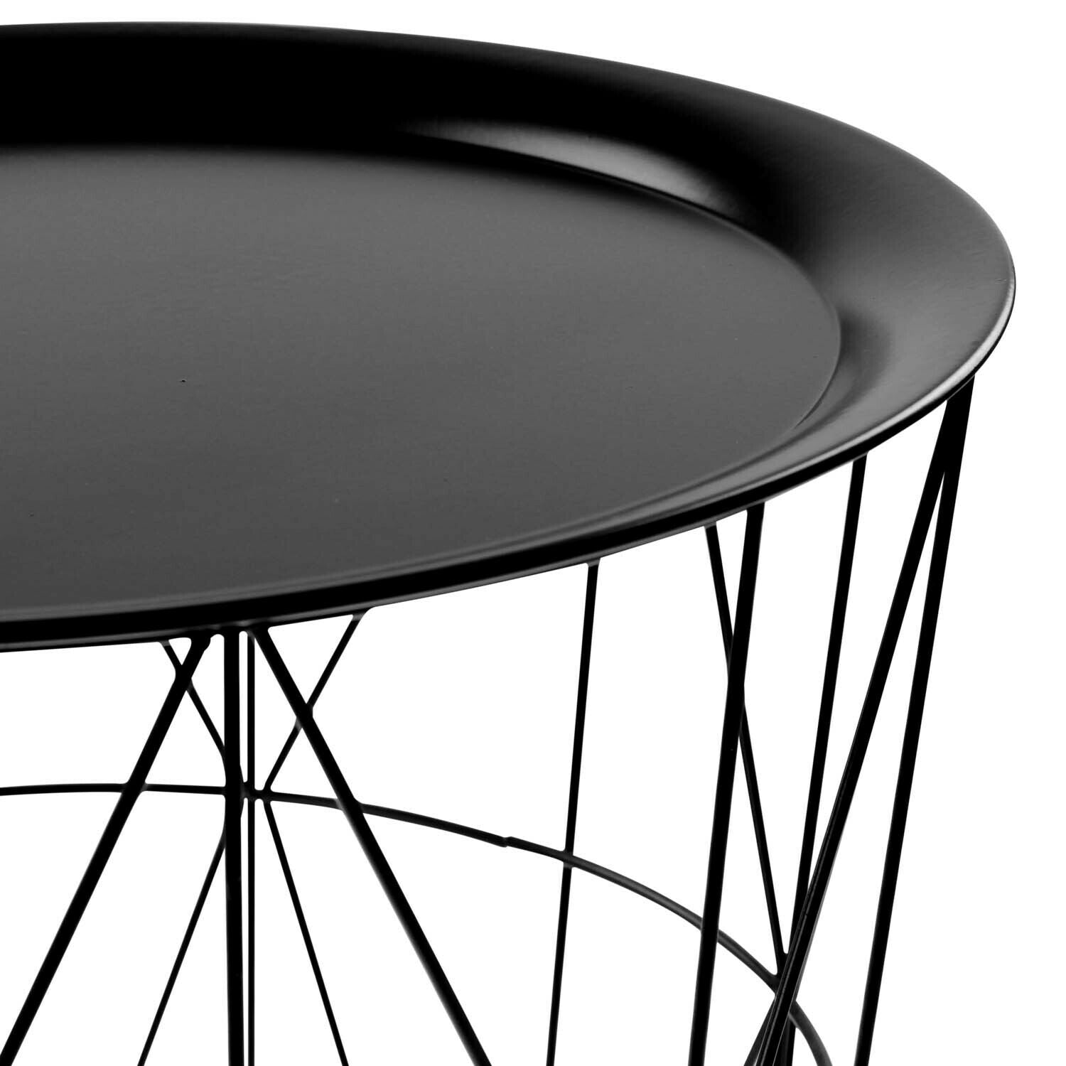Black Round Metal Tray Side End Table Geometric Storage Basket Home Furniture