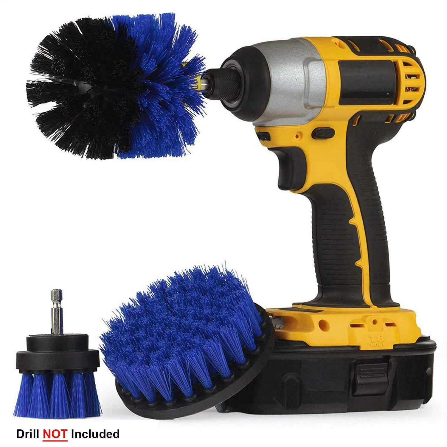 3 x DRILL ATTACHMENT CLEANING BRUSH SET POWER SCRUB HOME CAR TILE BATHROOM BLUE