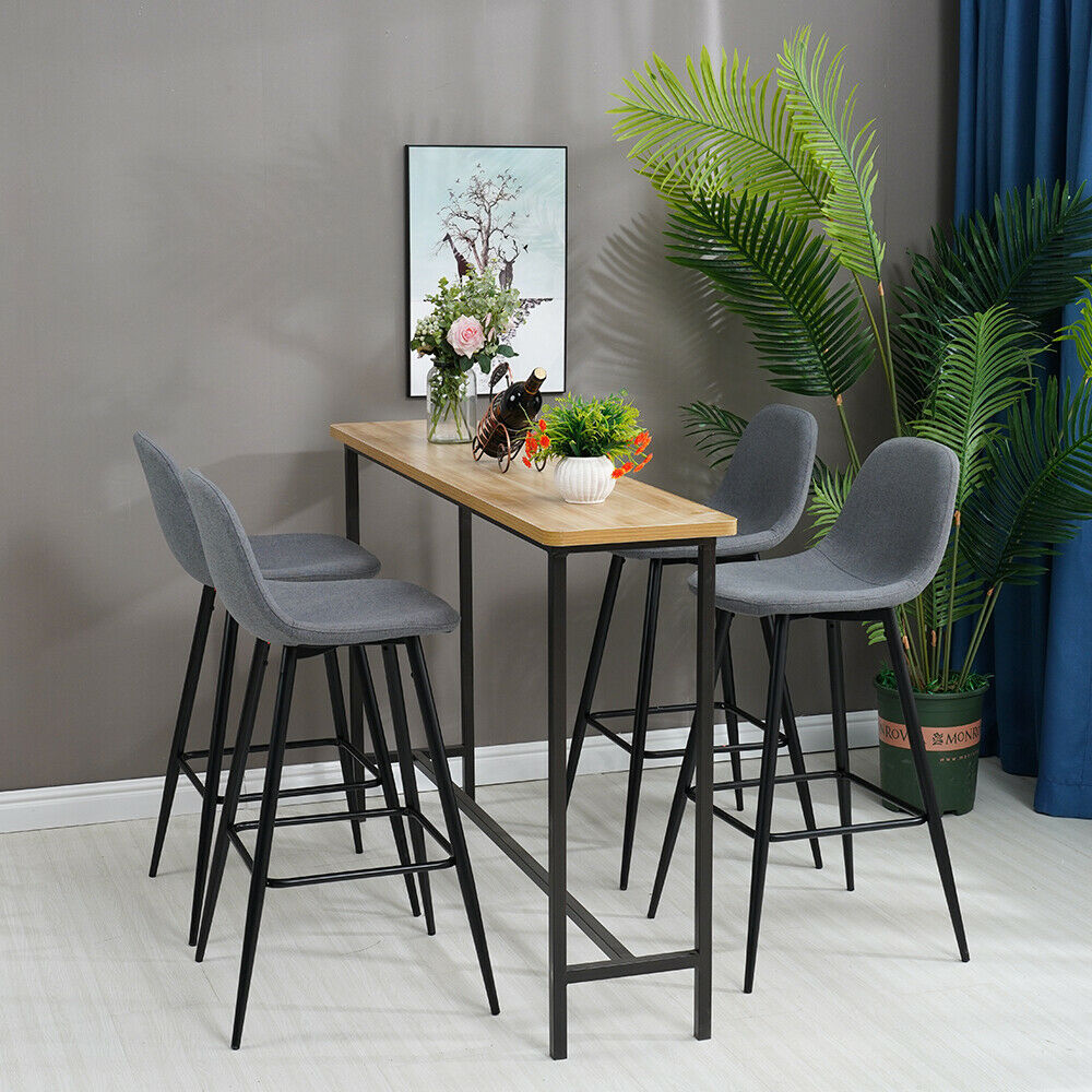 2x Grey Fabric Bar Stools Metal Leg Breakfast Pub Chair Kitchen Furniture Modern