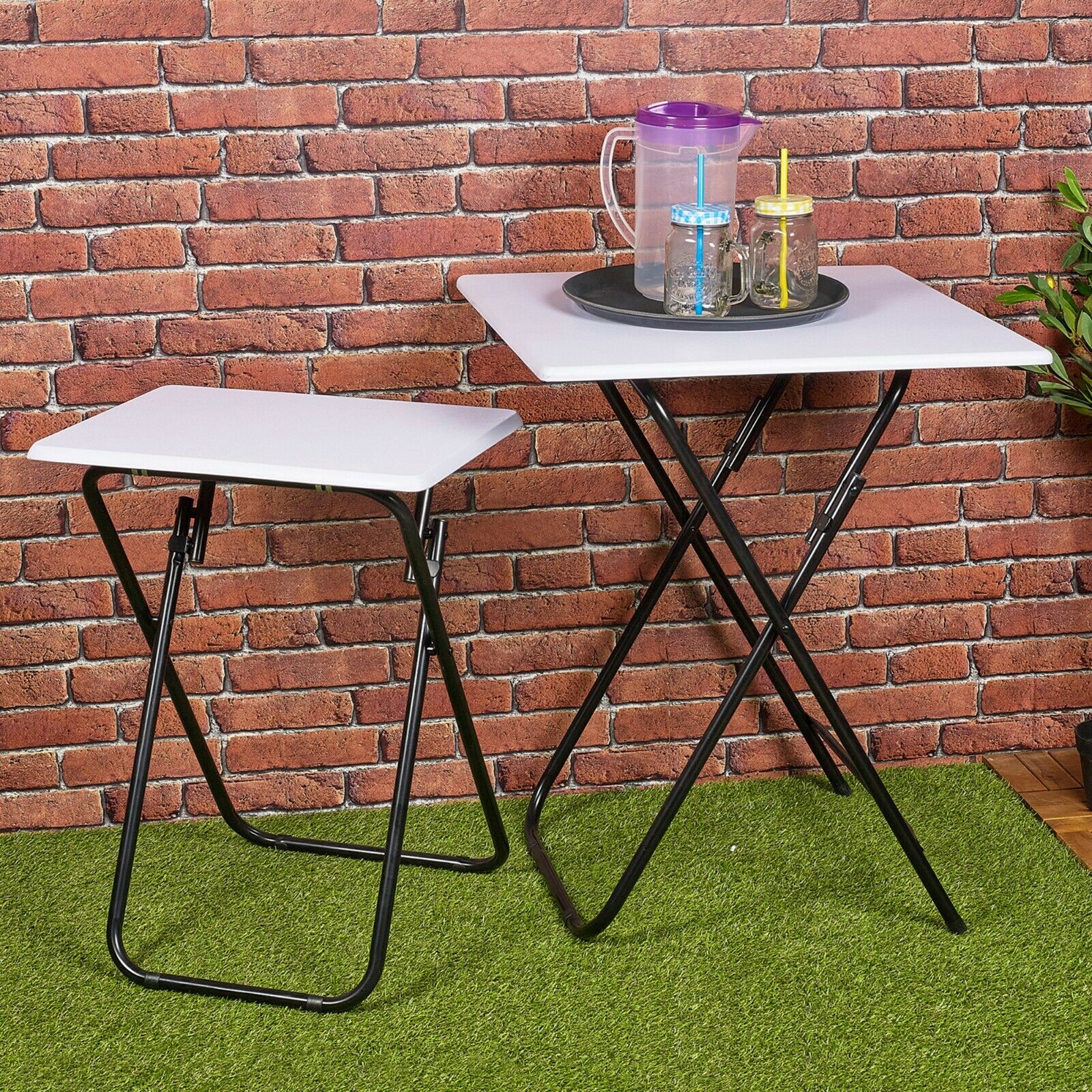 Folding Side Table Patio Indoor Outdoor Furniture Coffee Drink Summer Metal Legs
