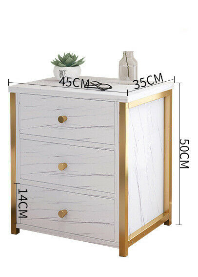 3 Drawers Bedside Table Nightstand Cabinet Bedroom Storage Home White Marble UK