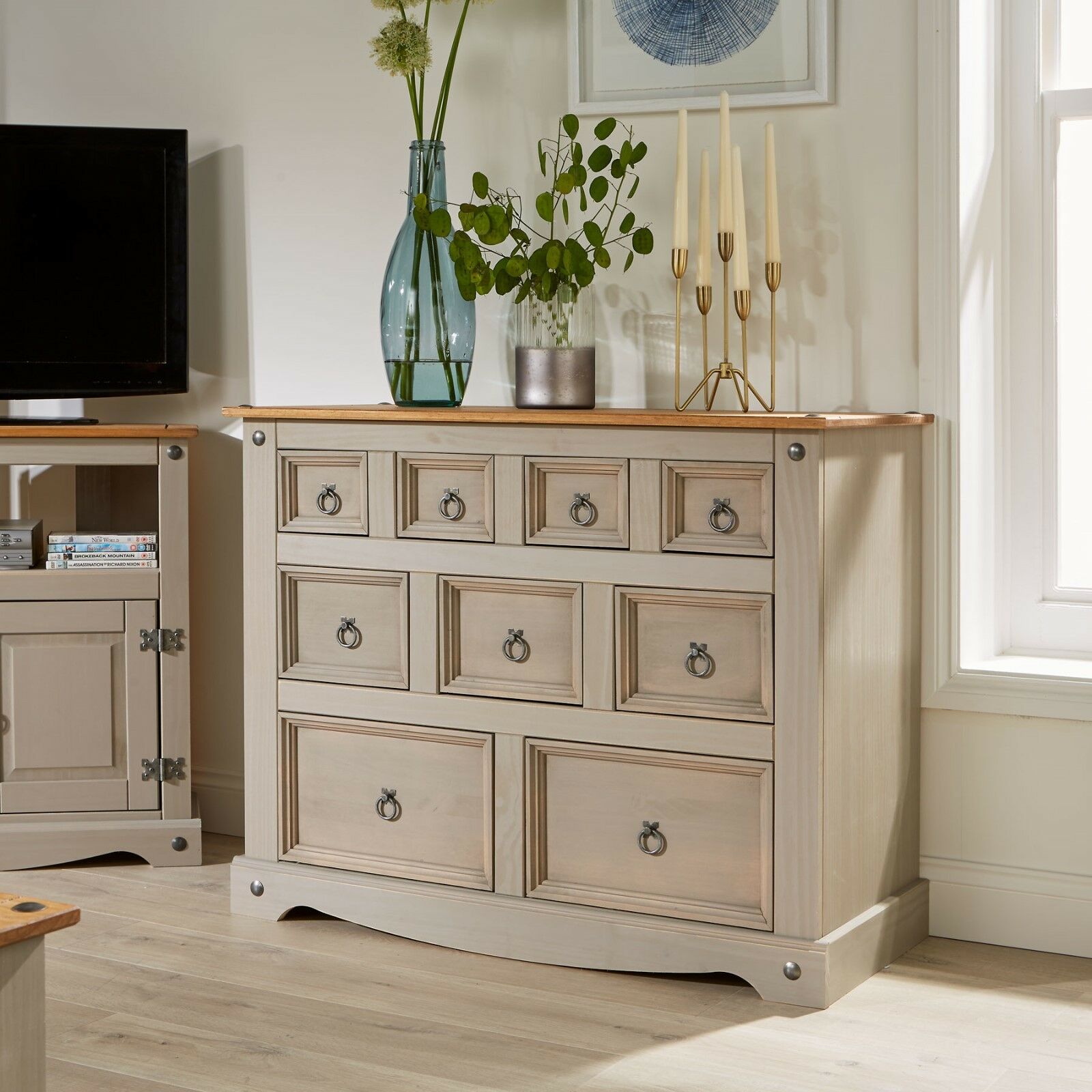 Grey Corona Pine Bedroom Furniture Wardrobe Chest of Drawers Ottoman Bedside