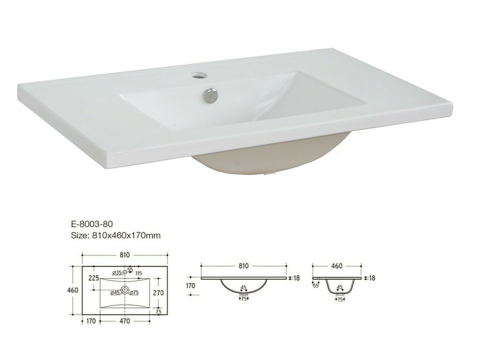 Bathroom Vanity Unit 800mm 80cm Floor Standing Sink Cabinet & Basin Classic Oak