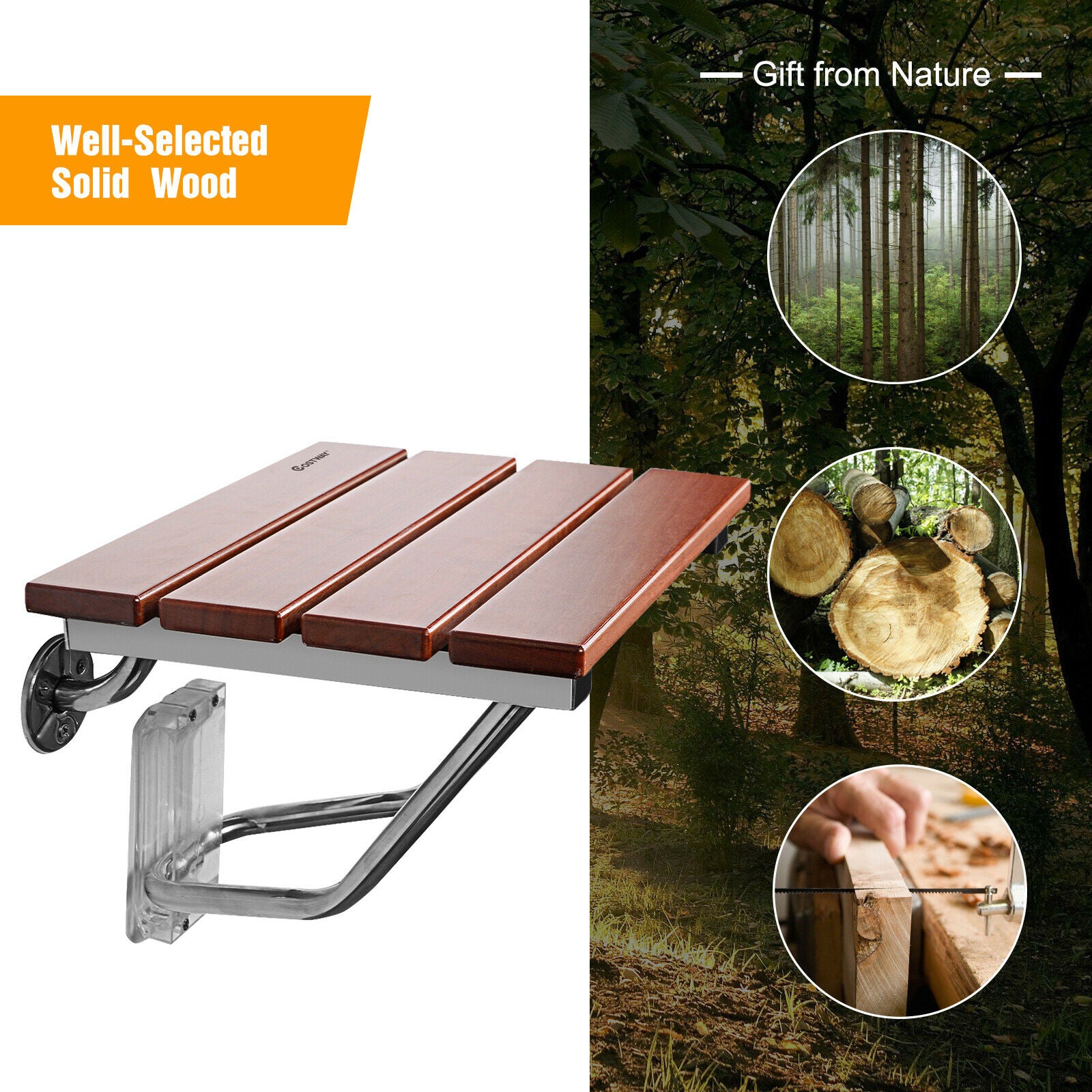 Folding Shower Seat Bench Wall Mounted Bathroom Seat Stool Elderly Disabled