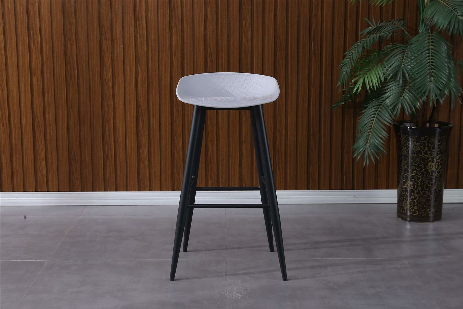 2x Light Grey Barstools Plastic Seat and Black Metal Legs Home Kitchen Bar