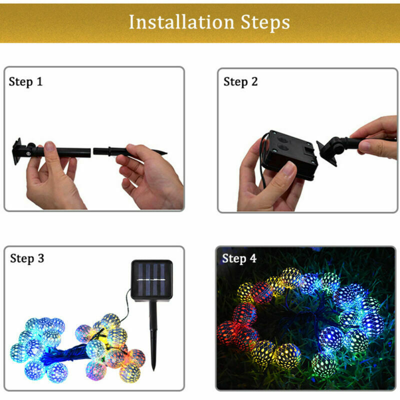 Moroccan Solar Garden String Lights Hanging Lantern Fairy Light Outdoor Romantic