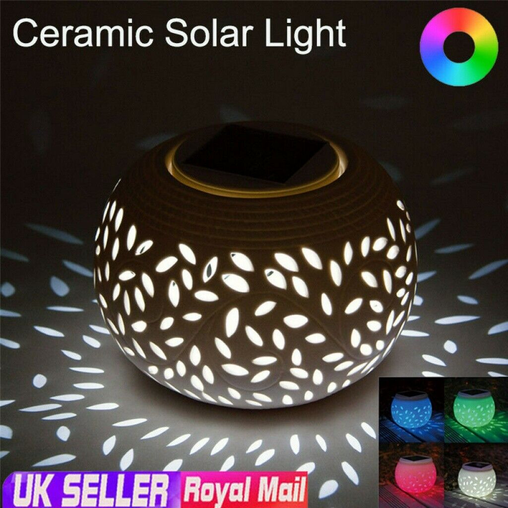 CERAMIC STONE COLOUR CHANGING LED SOLAR POWER LIGHT TABLE GARDEN OUTDOOR LAMP UK (DS-CLS)