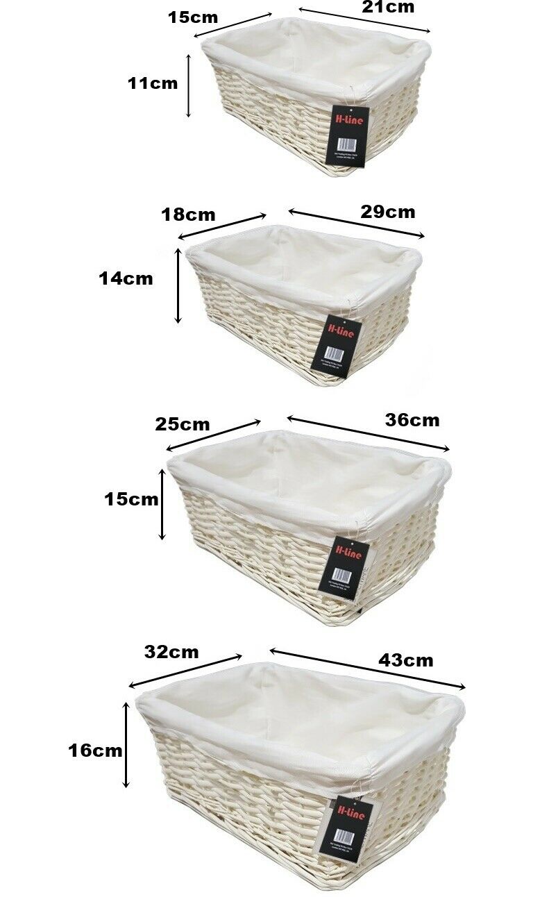 WHITE WICKER WILLOW STORAGE BASKETS W LINING EASTER GIFT MAKE YOUR OWN HAMPER