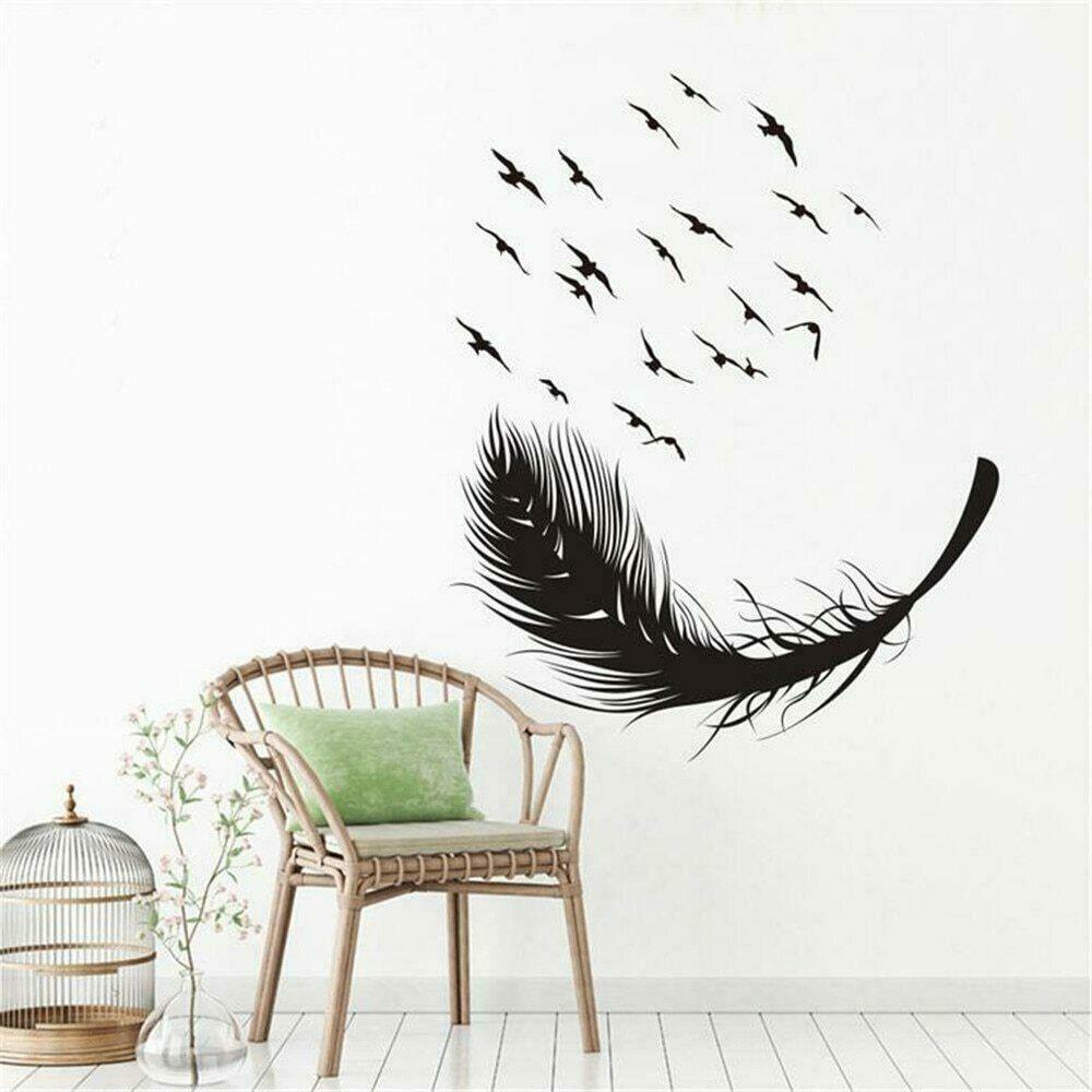 Large Feather Wall Art Stickers Birds Vinyl Decal Living Room Bedroom Home Decor
