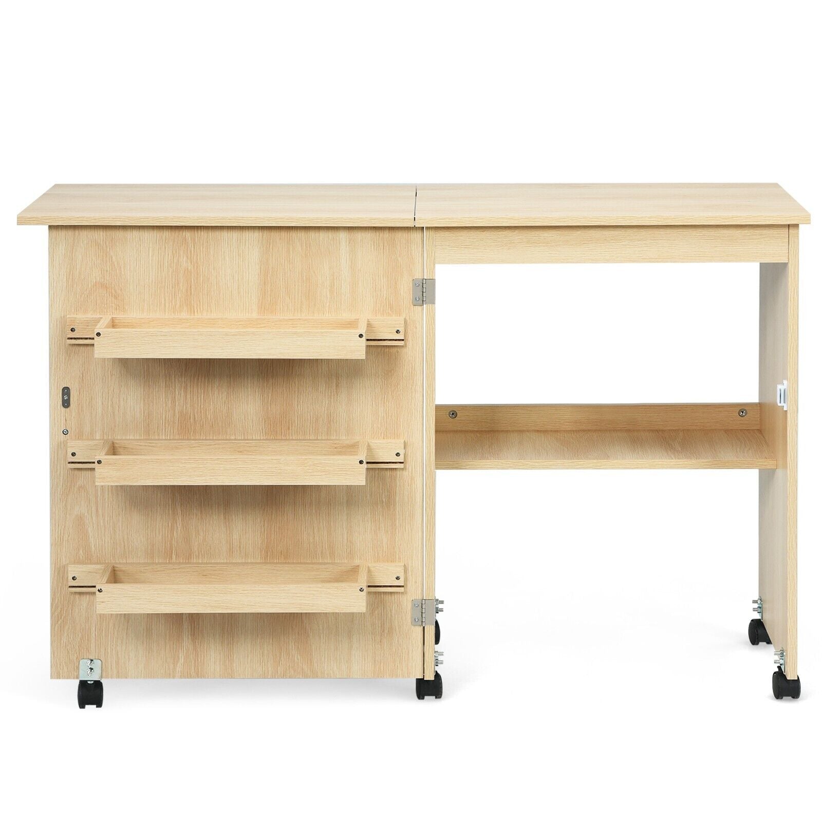 Folding Sewing Table 2 IN 1 Rolling Craft Table Home Office Desk Workstation