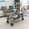 Glass Living Room Coffee Table With Lower Shelf Black Modern Rectangle Tea Table