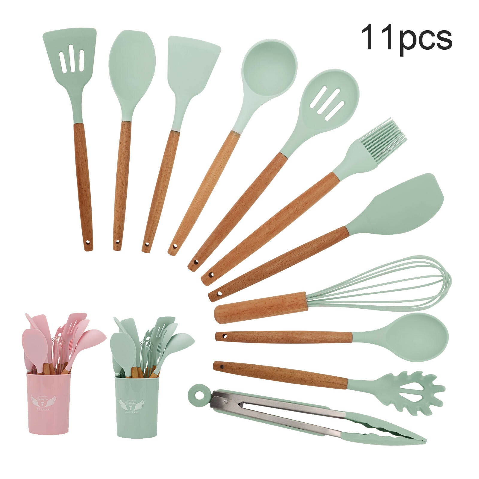 11Pcs Kitchen Silicone Cooking Utensils Set Nonstick Spatula Gadget Spoon