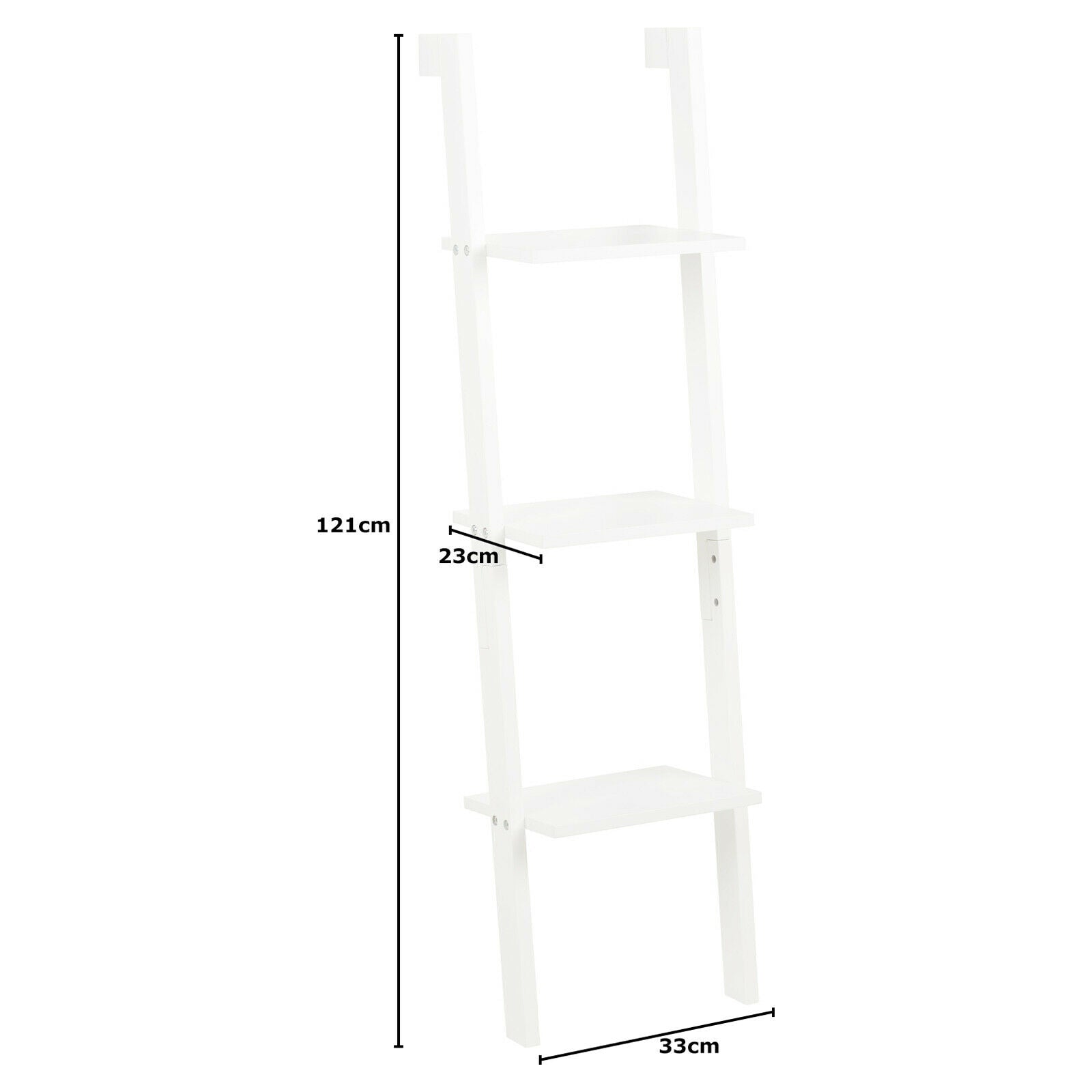 3 TIER WHITE LEANING LADDER WALL SHELF SHELVING/BOOKCASE DISPLAY UNIT