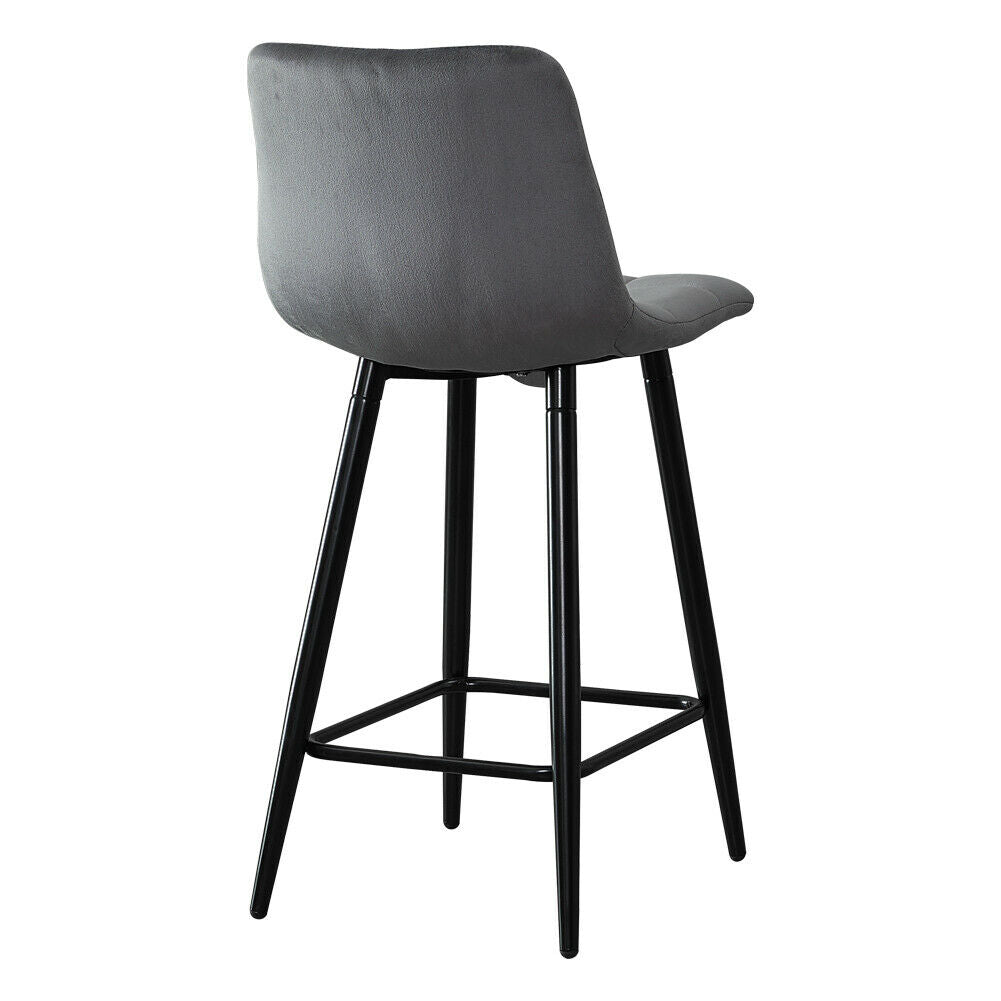 2X Grey Velvet Bar Stools Breakfast Pub Chair With Footrest Modern Home Kitchen