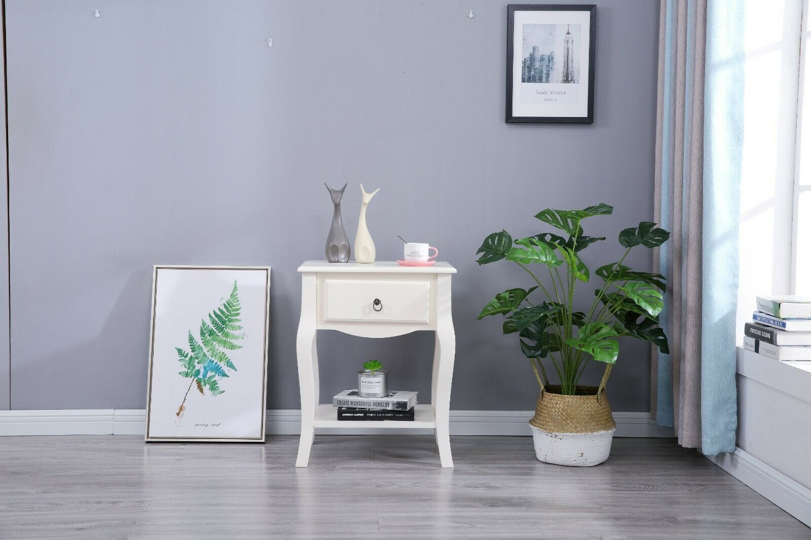 Style shabby Chic Wooden cream lamp Bedside Table Living Room Furniture