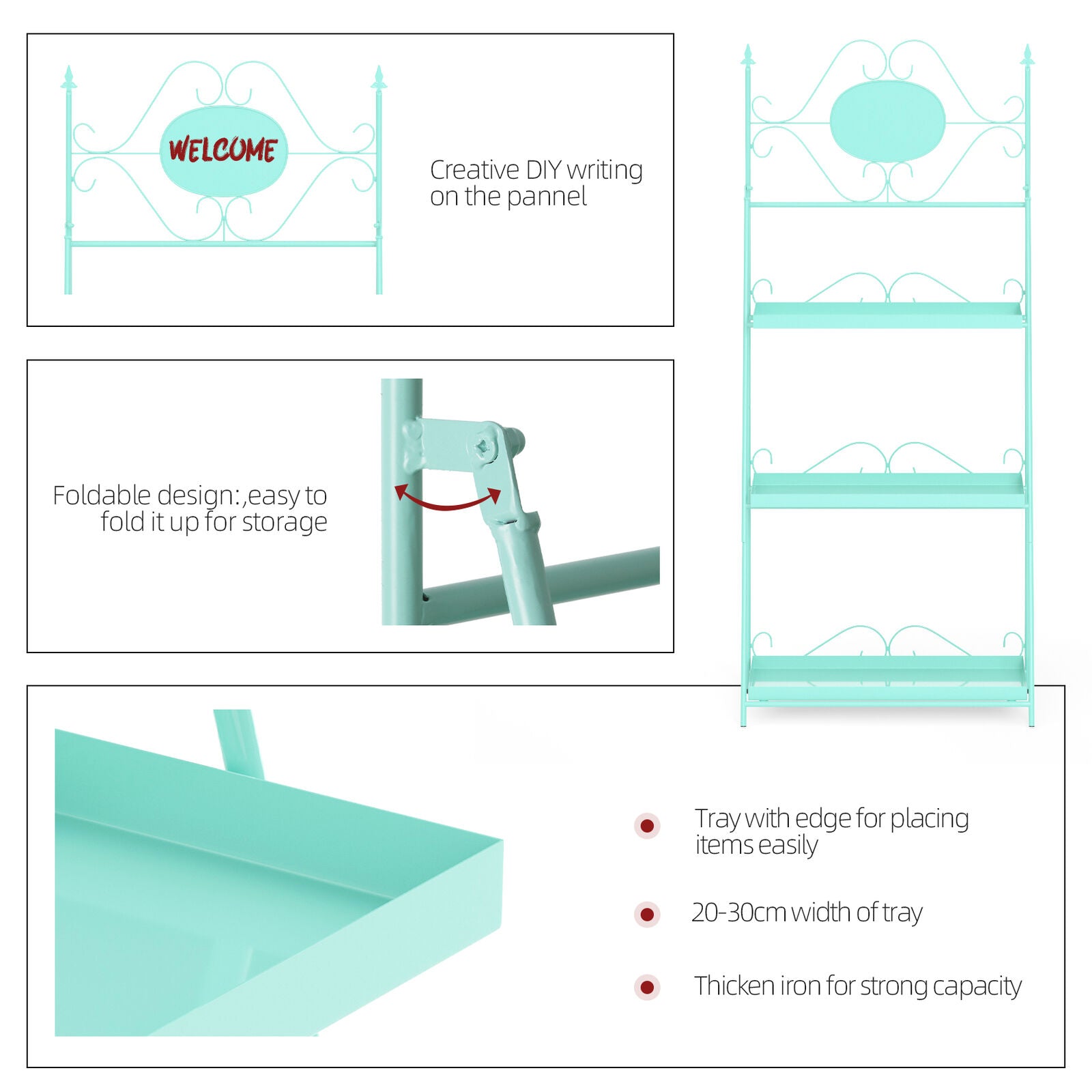 3 Tier Storage Rack Bookcase Display Plant Stand Shelf Metal Ladder Tray Shelves