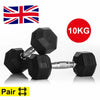 2x10kg Dumbells Cast Iron Rubber Encased Hexagonal Dumbbells Home Gym Weight Set