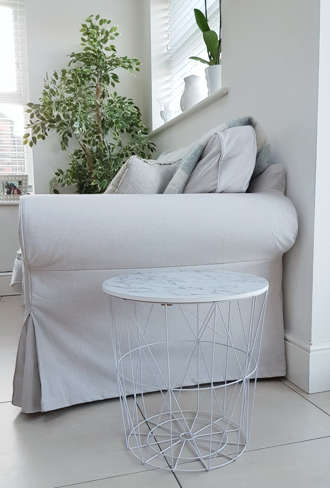 Round Modern White Metal & Marble Effect Side Table