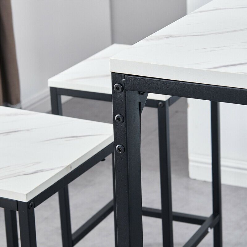 Bar Table and 4 Stools Set Breakfast Dining Table White Marble Effect Kitchen BN