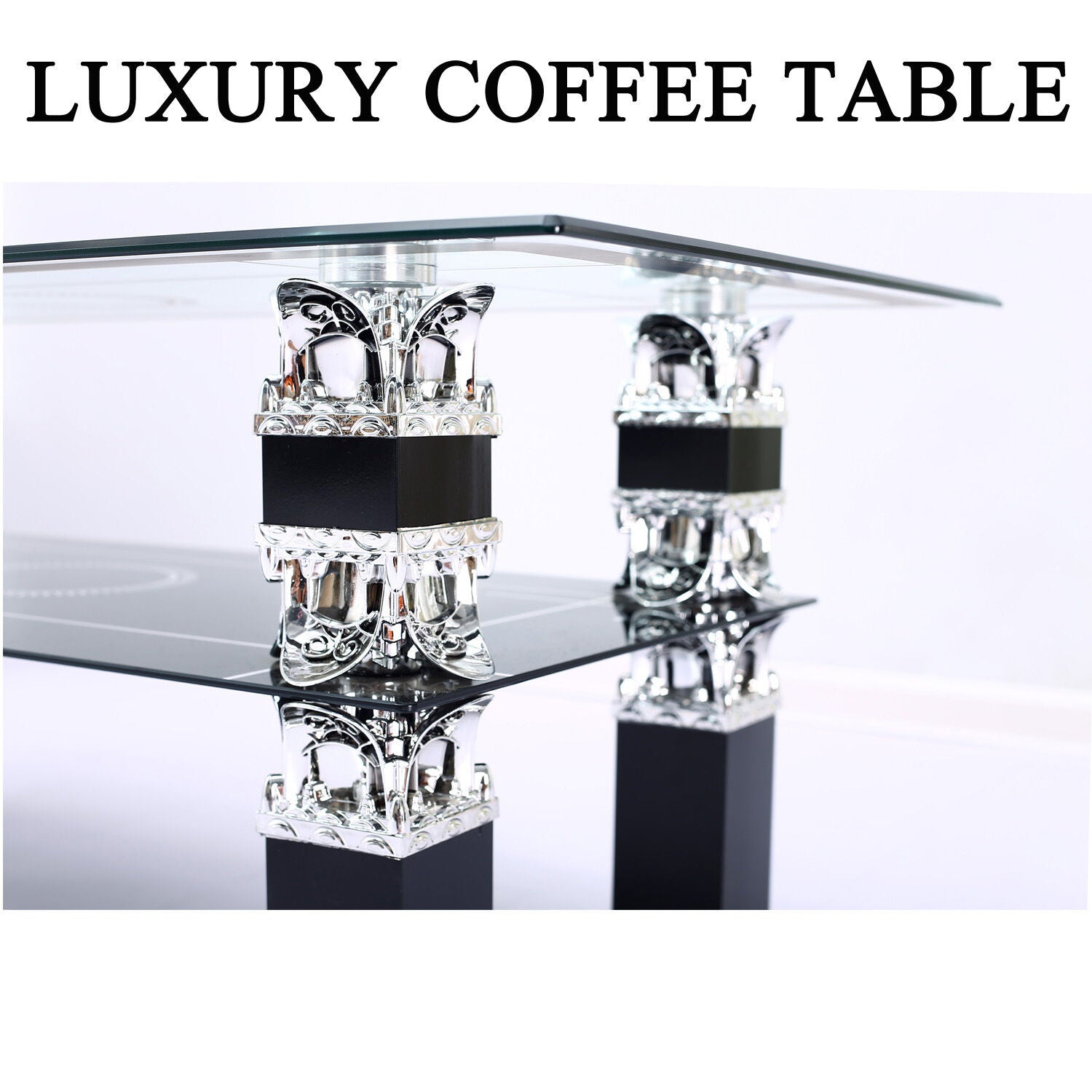 Lux Coffee Tables BlackWith Shelf Rectangle Modern Contemporary For Living Room