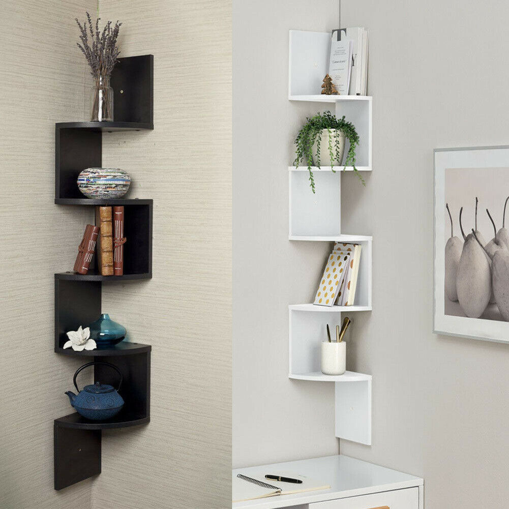 Corner Wall Shelf Unit 5 Tier Wall Storage Organiser Floating Shelves Bookshelf