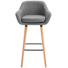 2 PCs Modern Upholstered Fabric Bucket Seat Bar Stools w/ Wood Legs Grey