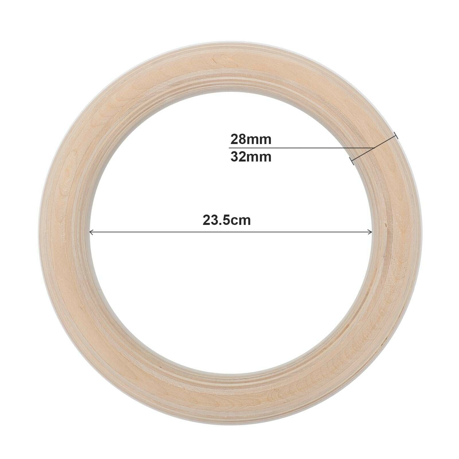 2X Wooden Gymnastic Rings Fitness Training Strength Home Gym Workout Bodyweight