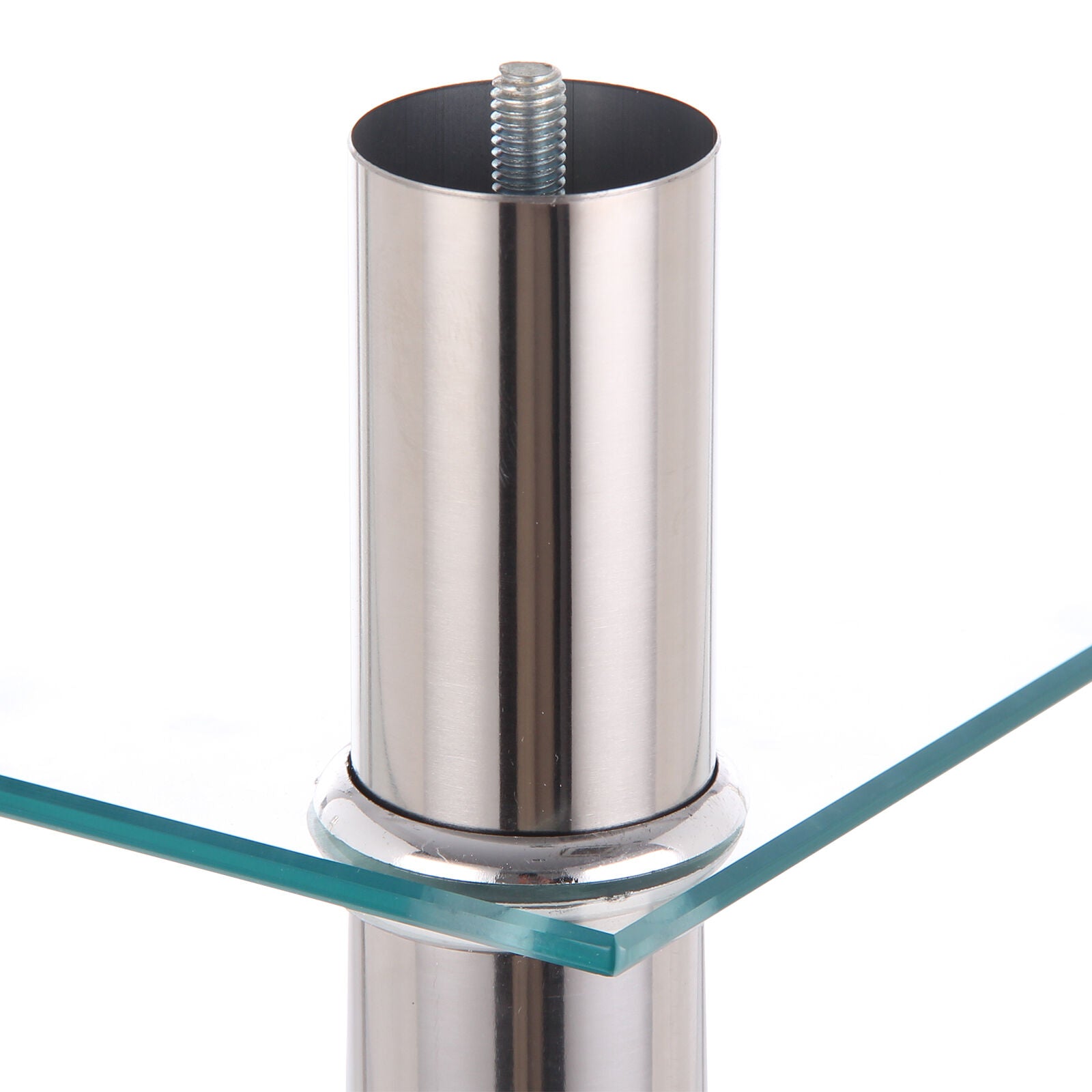 Clear 2 Tiers Glass Stainless Steel Small Display Stand Side Lamp Coffee Table