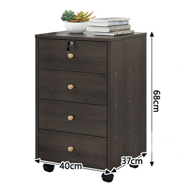 3/4Drawers Filing Cabinet Under Desk Office Storage w/Wheel Bedside Table Lock