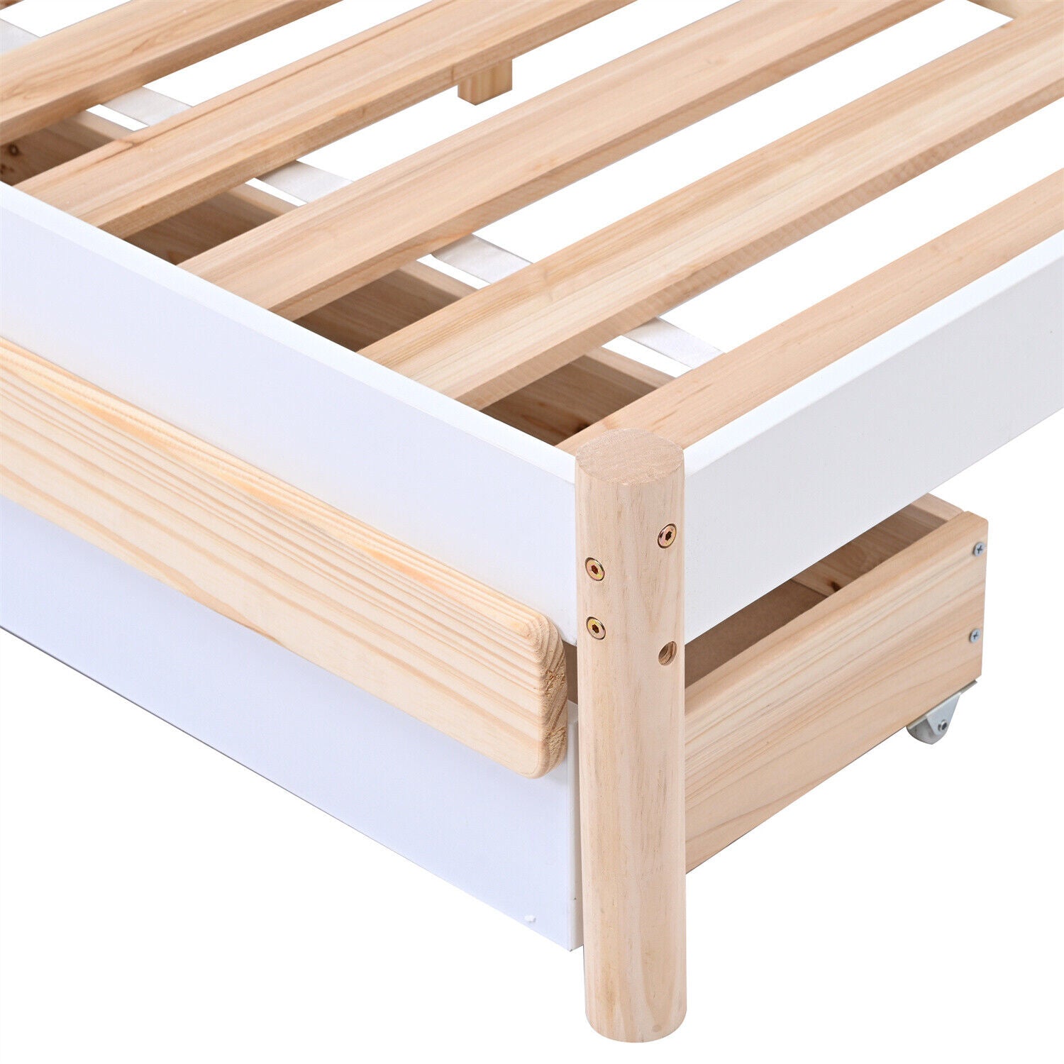 Wooden Bed Frame Storage Drawers 4ft6 Double Size Kids Bed with Cloud Headboard