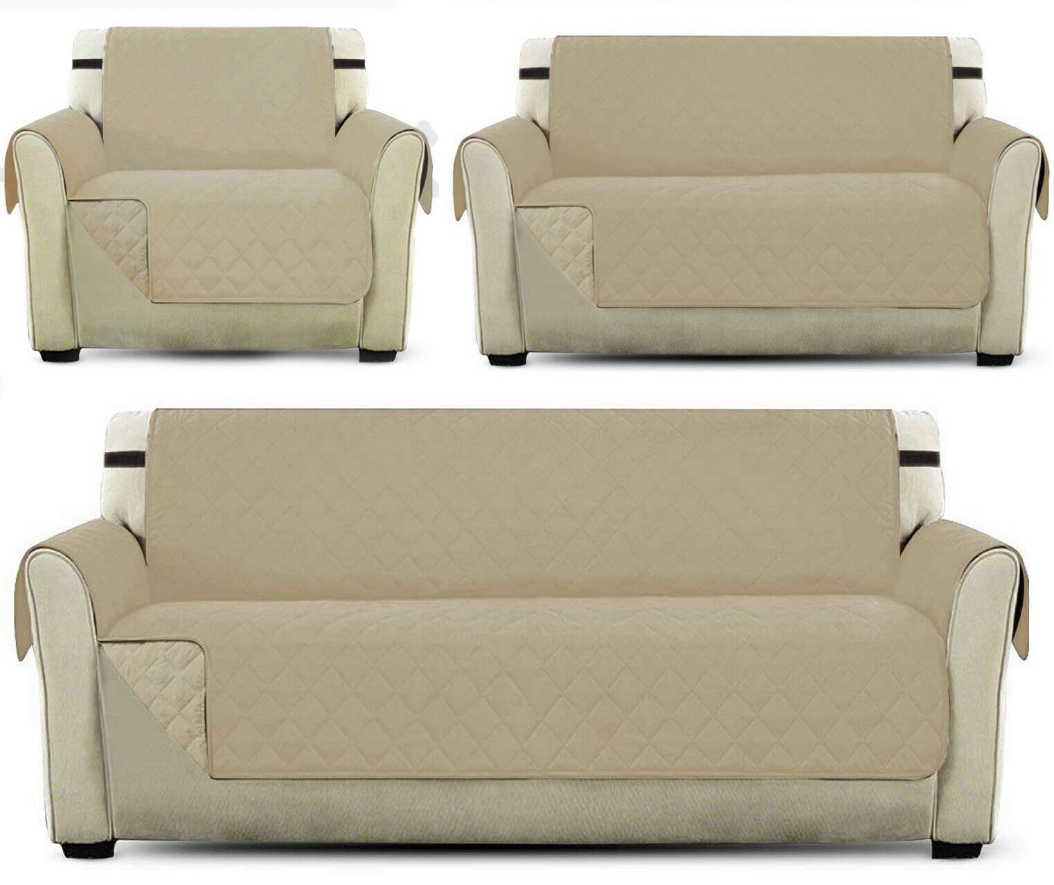 REVERSIBLE Quilted Sofa Cover Furniture Protector Throw Waterproof WITH STRAP