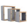 Square Display Shelves Floating Wooden Wall Storage - 3 Sizes - Grey - Set of 3