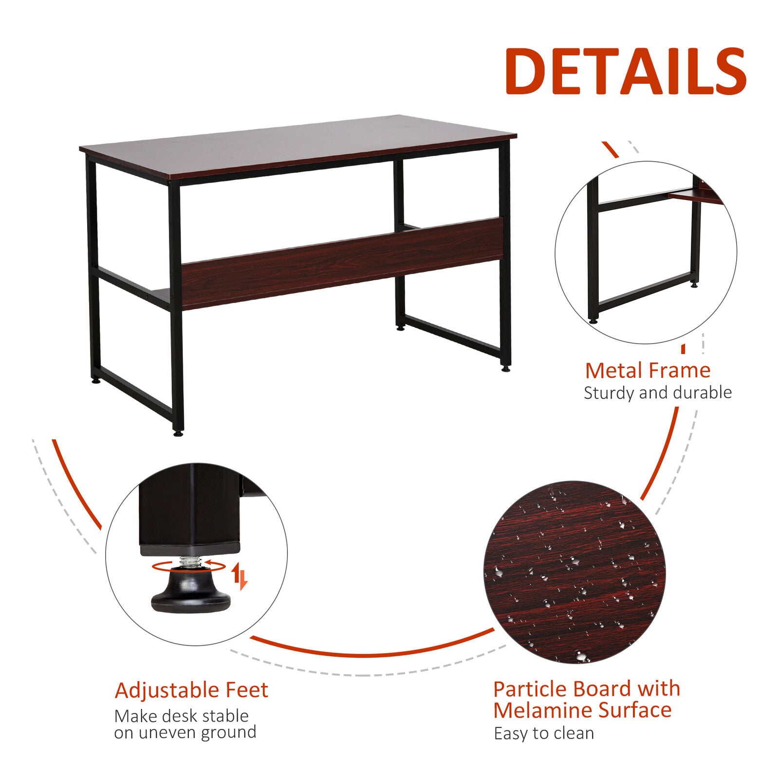 Laptop Desk Study Table Workstation Metal Storage Shelf Home Office Brown