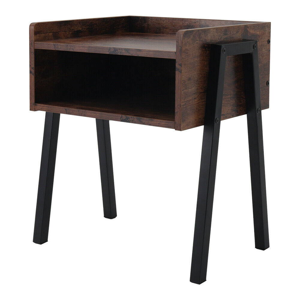 Rustic Wood Bedside Cabinet Side Table Industrial Bedroom Storage Nightstand