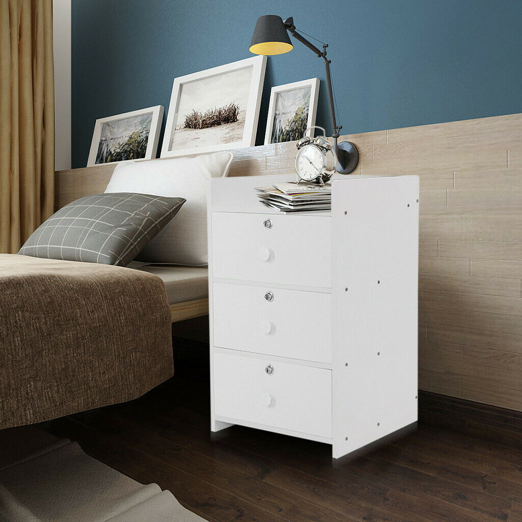 3 Drawers Bedside Table Bedroom Cabinet Storage Night Stand End Table White