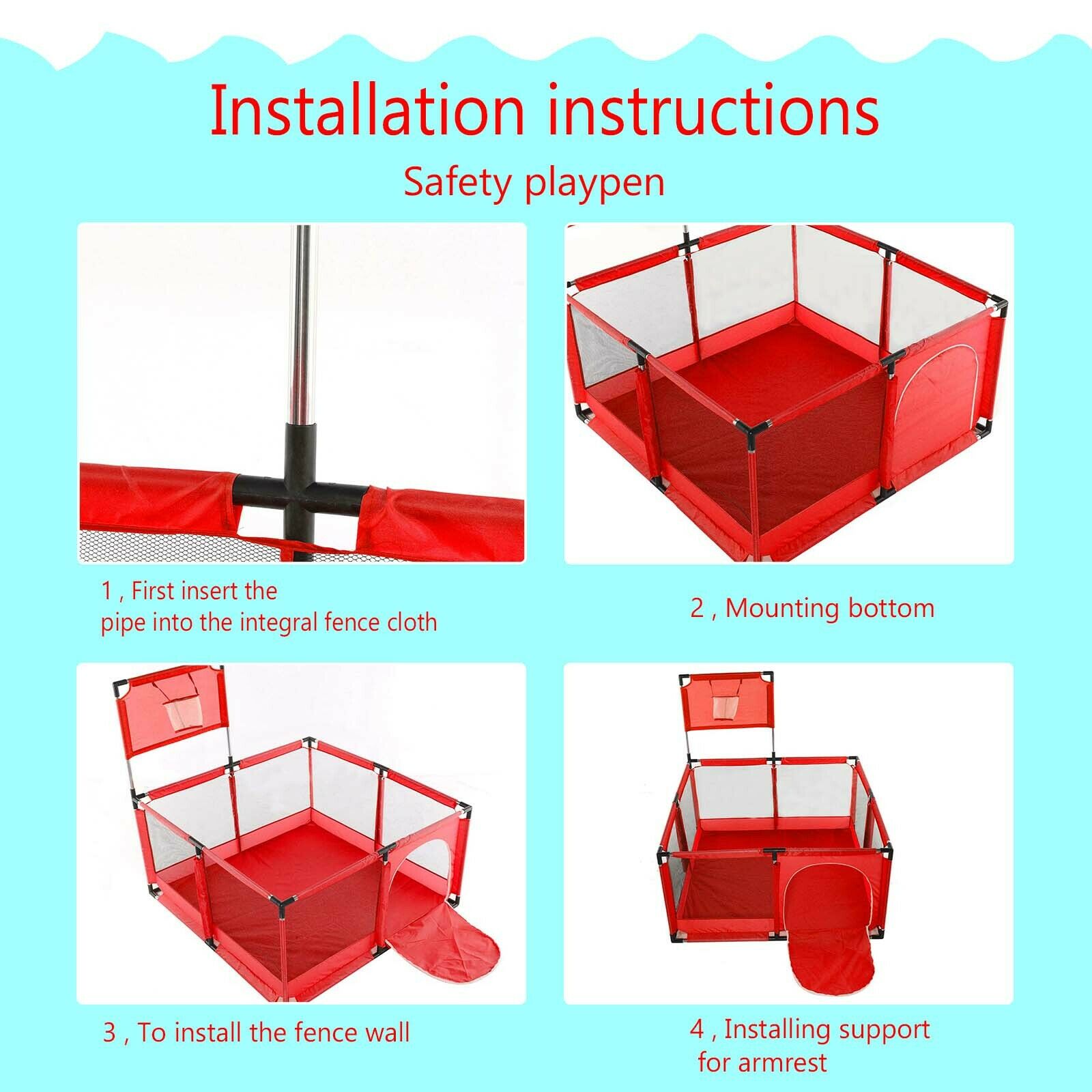 4 Sides Baby Playpen by house & Round Zipper Door Play Pen for Toddlers