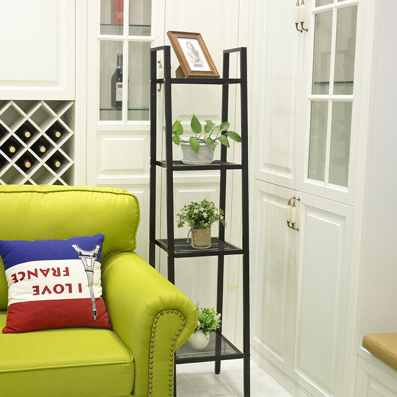 Metal Ladder Shelf 4 Tier Bookshelf Storage Rack Plant Pot Display Shelving Unit