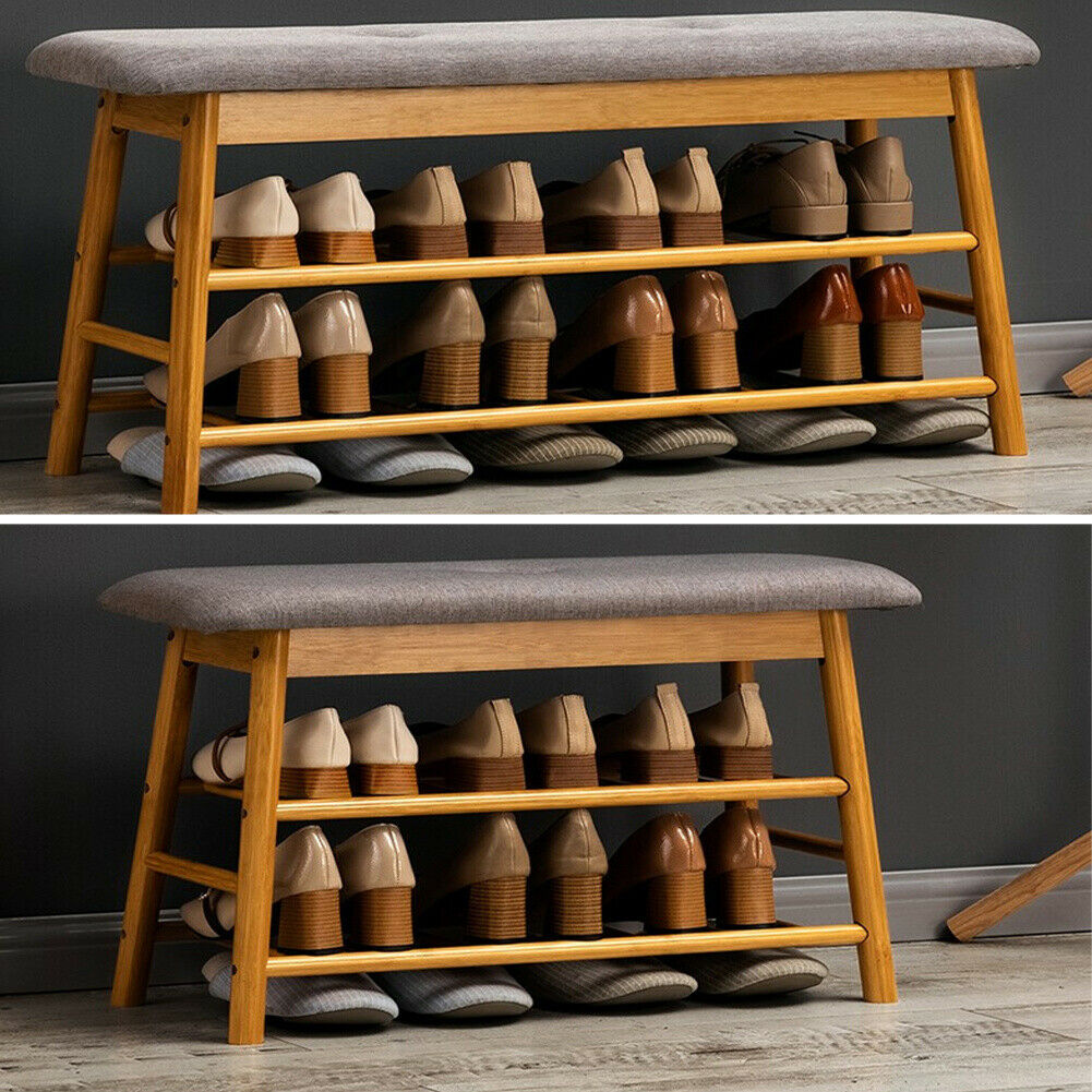 3 Tier Shoe Bench Shoes Storage Rack Cabinet Padded Seat Cushion Stool Hallway