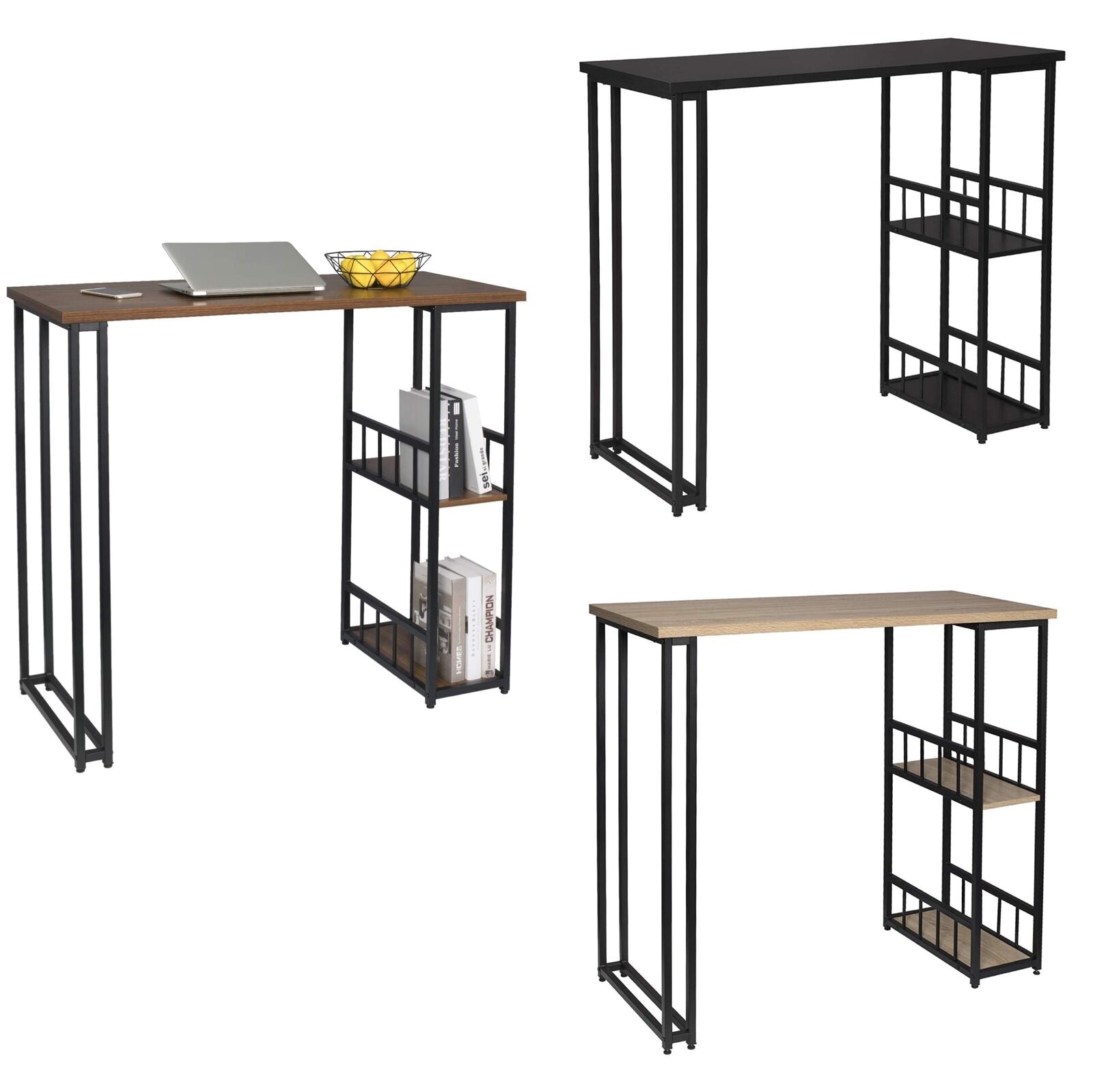 Bar Table Bistro Table MDF Metal Dining Table with 2-Tier Storage Rack Shelves