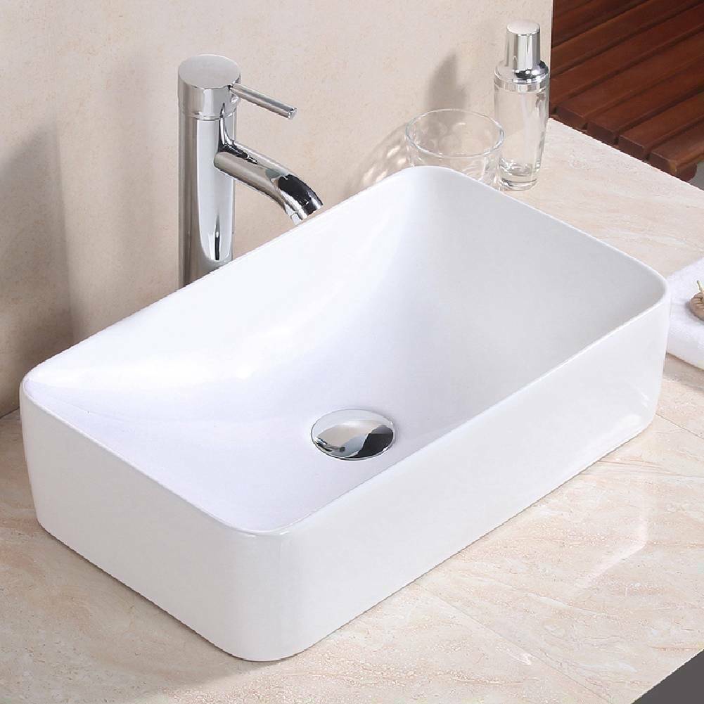 Modern Rectangle Bathroom Countertop Gloss White Basin Cloakroom Wash Sink