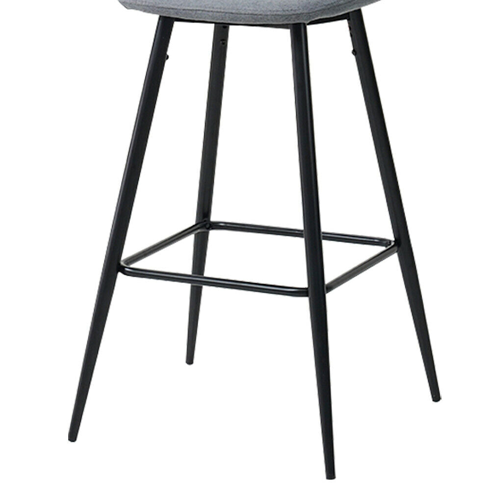 2x Grey Fabric Bar Stools Metal Leg Breakfast Pub Chair Kitchen Furniture Modern