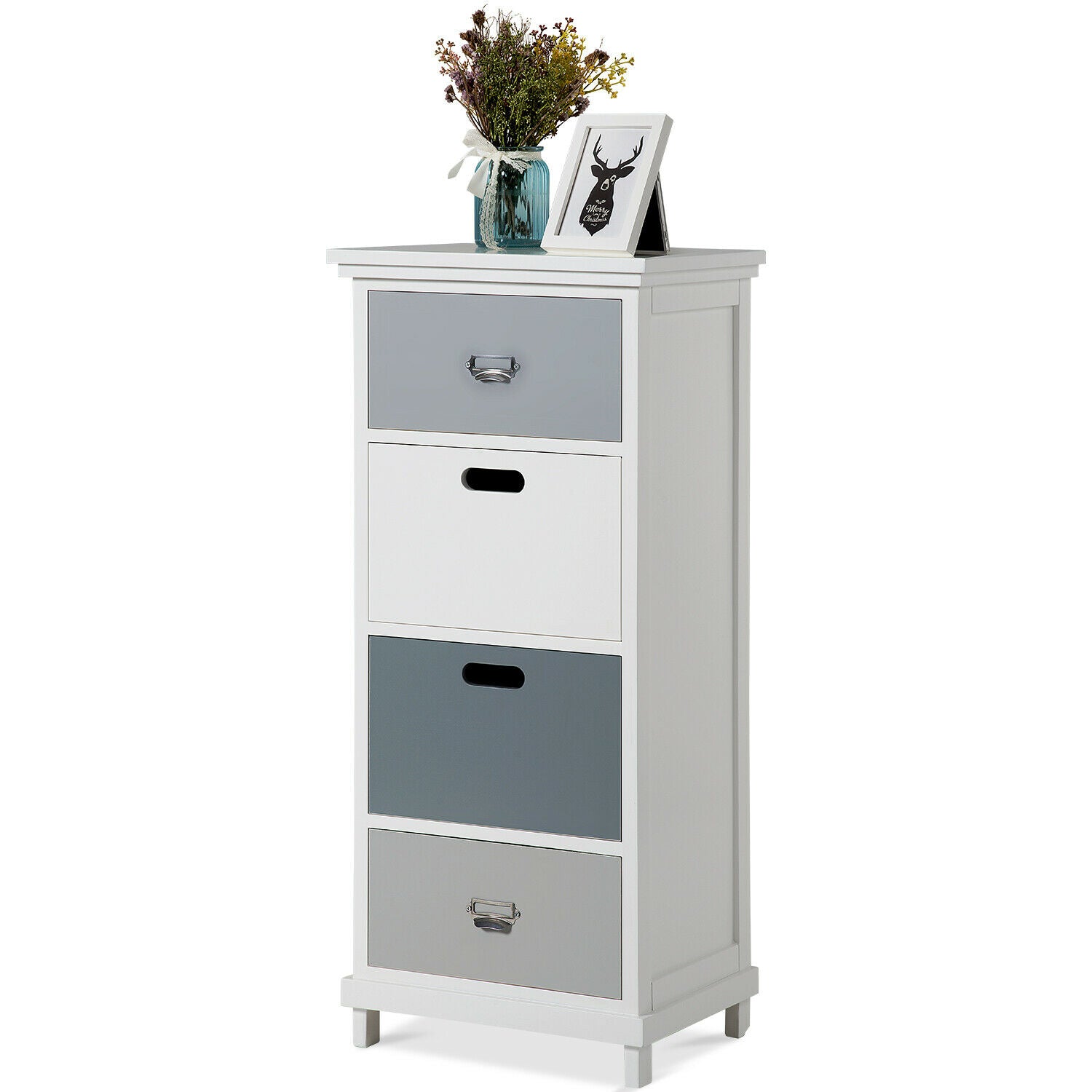 Tall Chest of 4 Drawers Storage Bedside Cabinet Unit Bedroom Hallway Furniture